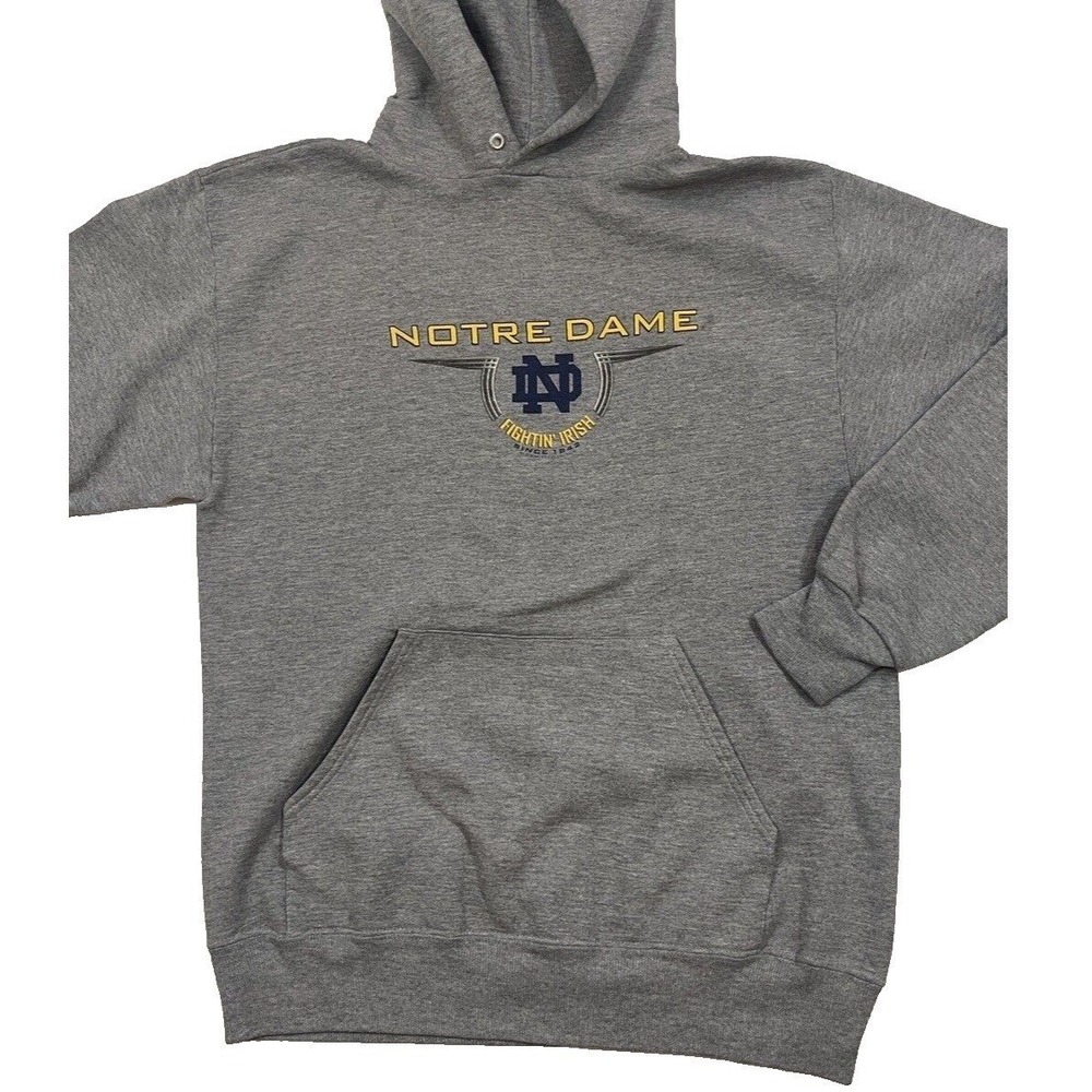 Vintage 90s Notre Dame Fighting Irish Hoodie Mens M Gray Sweatshirt Made in USA‎